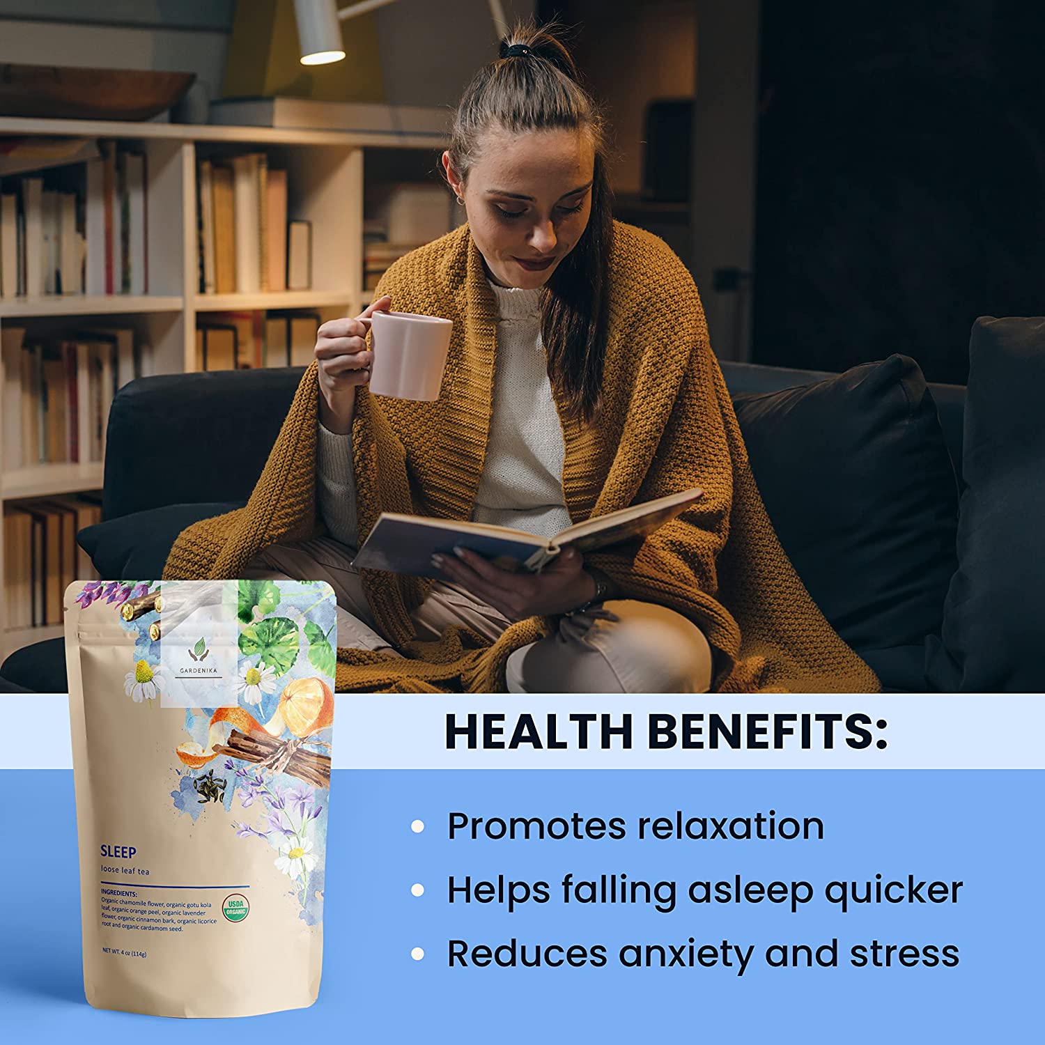 anxiety stress relief calming relaxing tea blend loose leaf gardenika