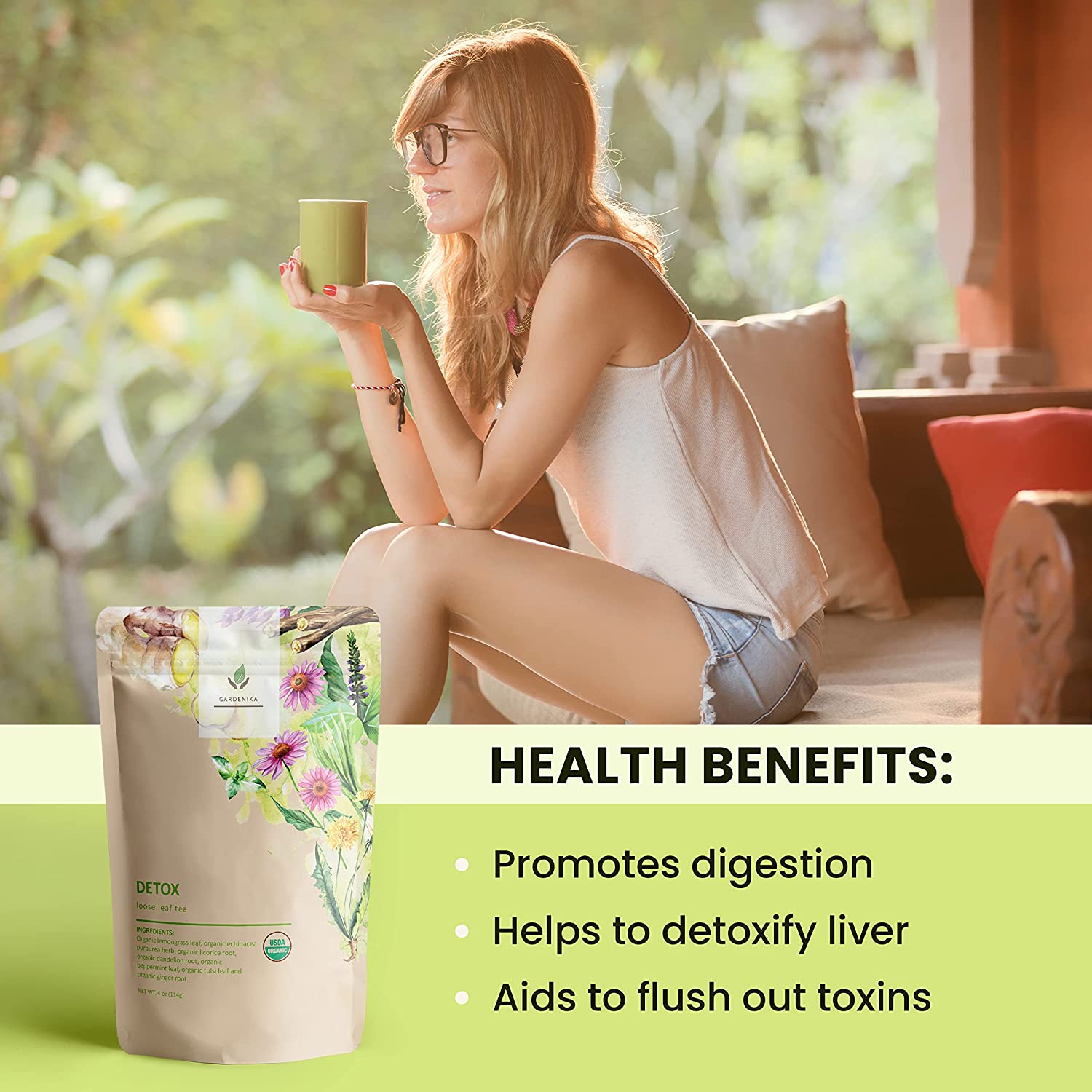 flush out detoxify body tea loose leaf caffeine free