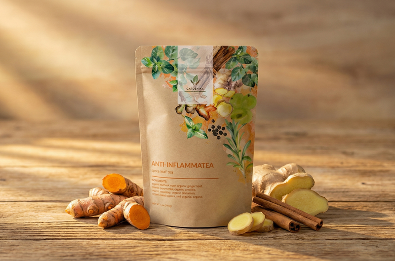 Organic turmeric ginger and black pepper loose leaf herbal blend by Gardenika