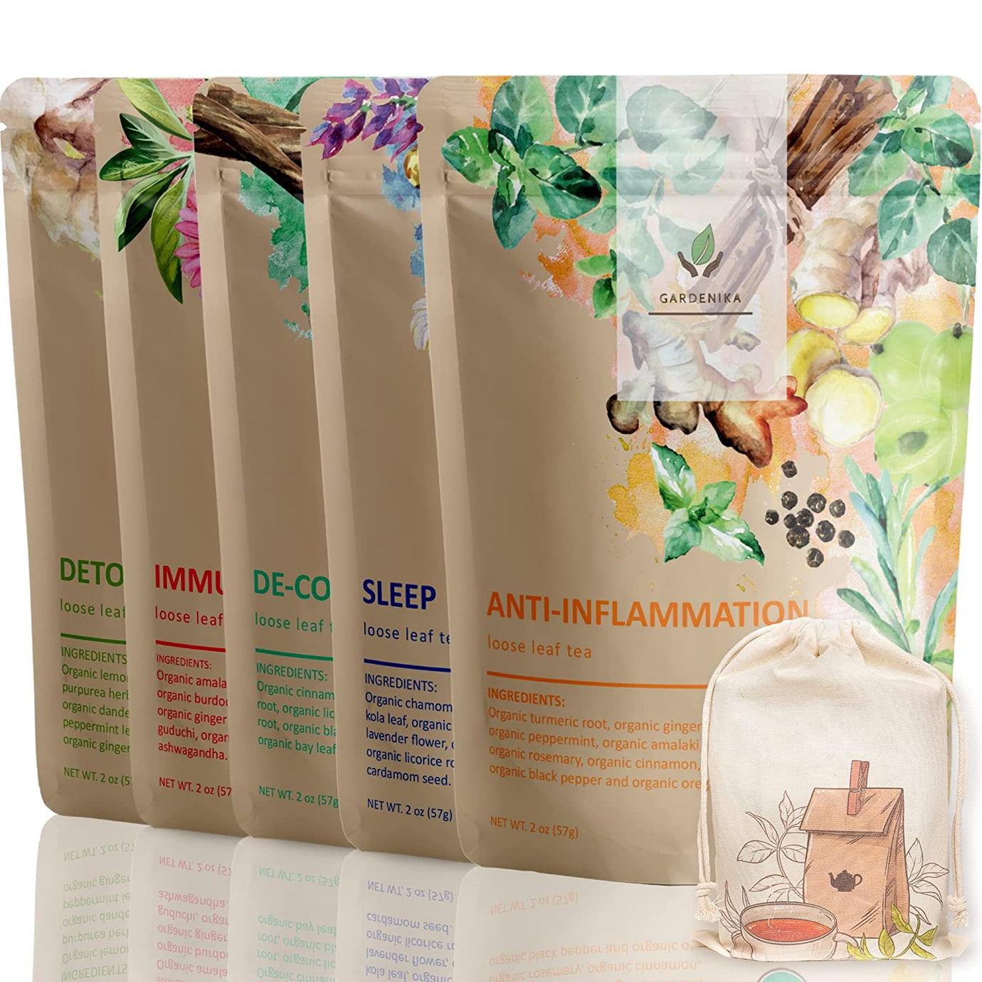 Gardenika caffeine-free loose leaf herbal tea sampler gift set