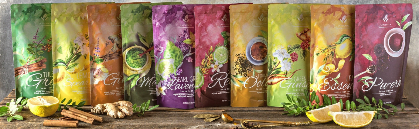 organic loose leaf tea leaves gardenika te verde organico herbal caffeine free peppermin black green white puerh ginseng rooibos matcha tulsi
