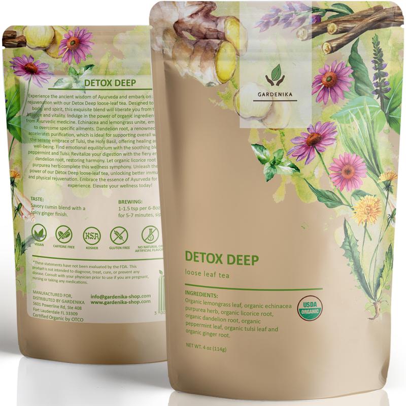 detox loose leaf tea organic caffeine free lemongrass echinacea purpurea licorice dandelion peppermint tulsi ginger by gardenika