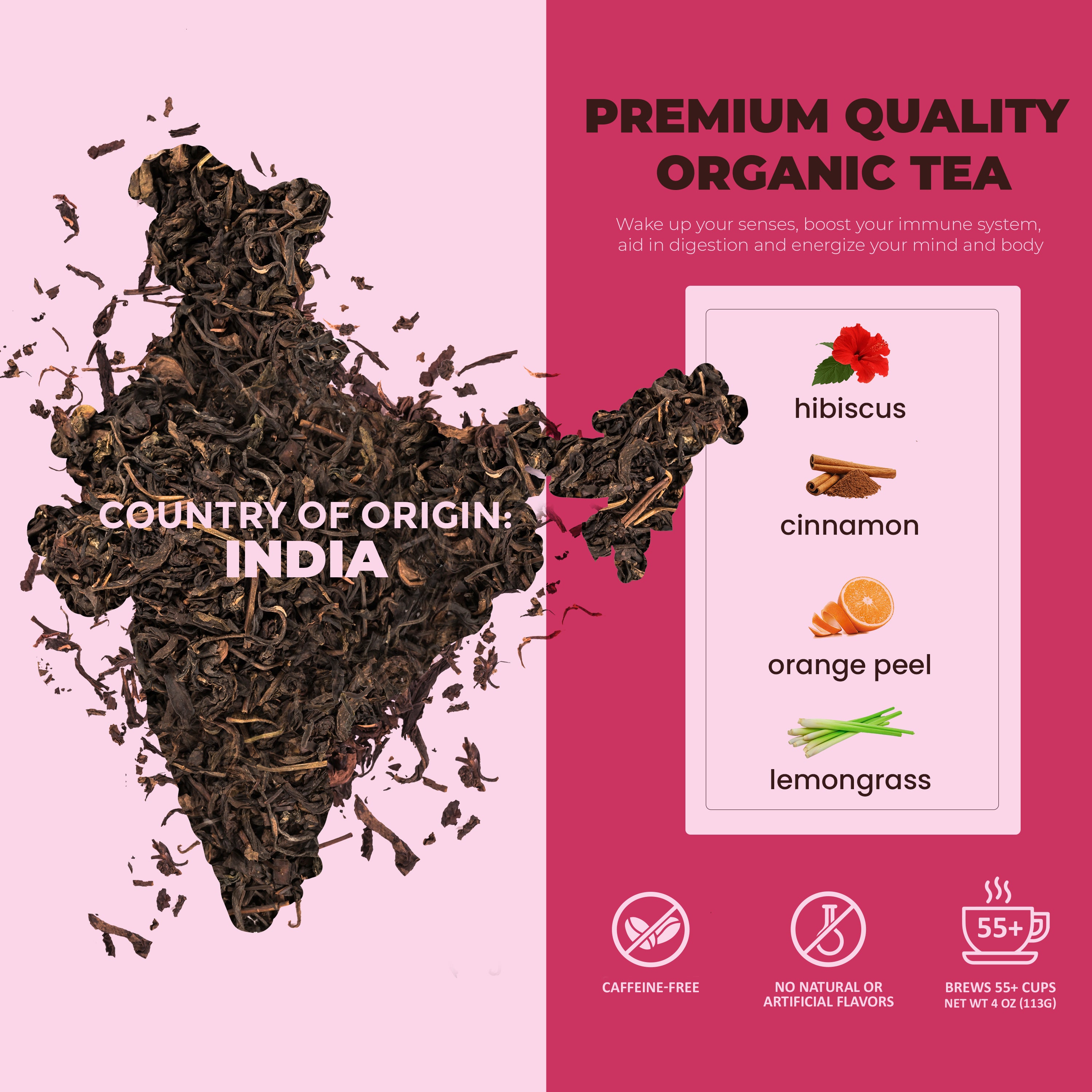 Cinnamon Hibiscus Tea, Loose Leaf, Organic, Kosher – 4 Oz (113g
