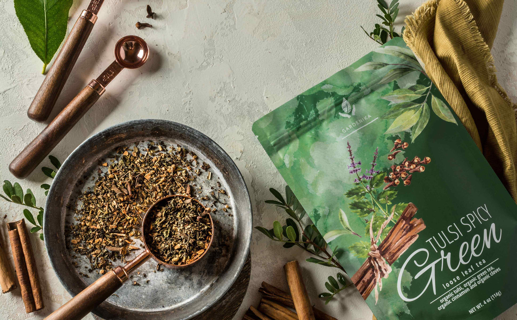 tulsi spicy green loose leaf organic tea cinnamon cloves gardenika 