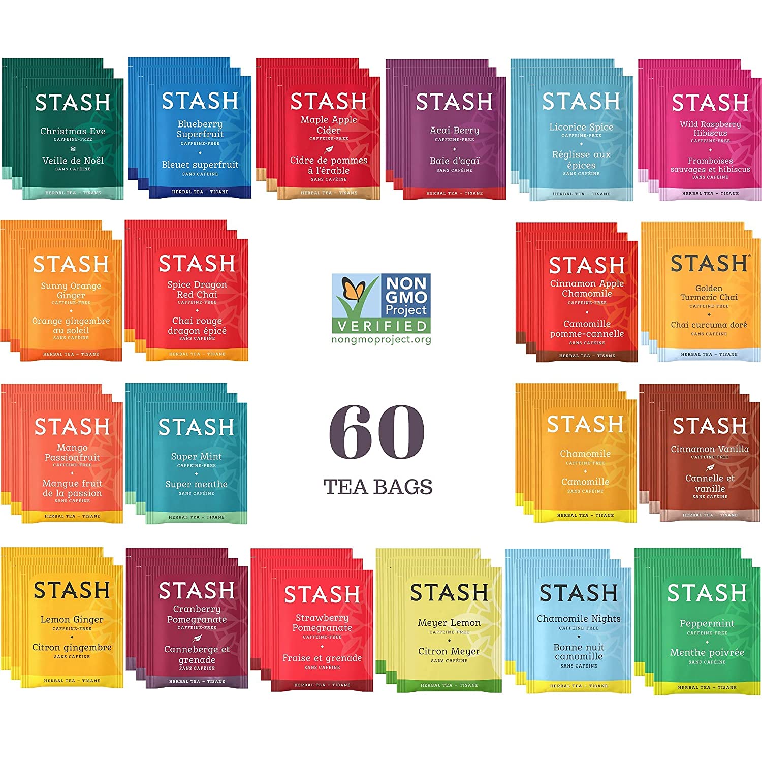 60 different stash teas in the box