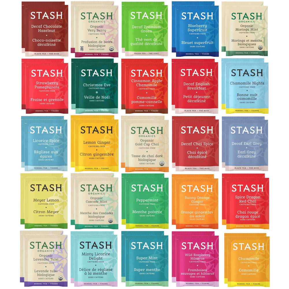 Stash Herbal & Decaf Tea Bags Sampler - Caffeine Free - 50 Ct, 25 Flavors - Gardenika Shop